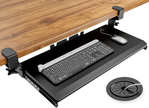 Keyboard Tray Under Desk Pull Out with Extra Sturdy C Clamp Mount System, 693.42 (825.5 mm Including Clamps) x 279.4 mm Slide-Out Platform Computer Drawer for Typing Black