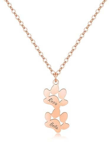 Y Z Personalised Dog Pet Paw Print Necklace with Engraved Name In Silver, Rose gold and Gold Gift Pet lovers UK Made and Processed. (Rose gold)