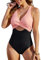 Nadeer Costume da Bagno Intero Donna Sexy Scollo a V Costumi Interi Curvy Cutout Monokini Push Up Beachwear Senza Schienale Swimwear(Rosa,XL)