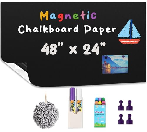 YOUNGJQ Magnetische Kreidetafel-Kontaktpapier für Wand, 121,9 x 61 cm, selbstklebende Tafel-Tapete, zum Abziehen und Aufkleben, Kreidetafel, Wandtattoo-Rolle mit Starter-Set für Zuhause, Spielzimmer