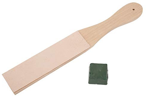 Mavaol Doppelseitiger Leder-Streichriemen-Messerschärfer, ergonomischer Holzgriff, Premium-Qualität, inklusive Schleifpaste, ideal für Küchen-, Jagd- und Angelmesser