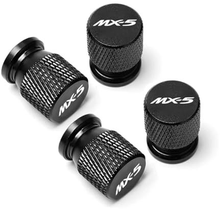 Reifenventilkappen Für Mazda MX5 MX-5 ND RF Miata Auto Dekor Airdust wasserdichte Auto Rad Reifen Ventil Kappen Reifen Vorbau Abdeckungen Airdust wasserdicht 4 Stücke(Black)
