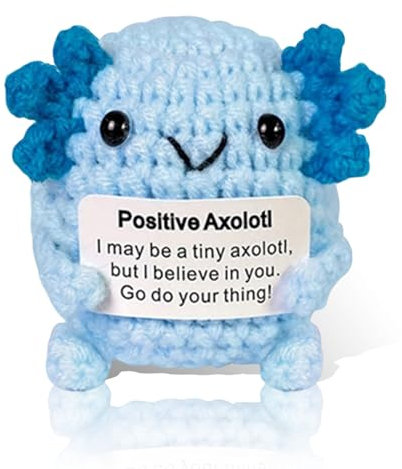 GlamRays Positive Häkel Axolotl Geschenke, Häkel Emotionale Axolotl Dekoration, Mini Inspirational Axolotl Geschenk für Frauen Blau 1 Pc