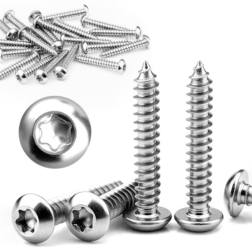 Viti a testa bombata M4 x 35 mm, in acciaio inox, viti a testa piatta, per legno, filettatura completa, autofilettanti Torx, per viti spax, pannelli acustici (argento)