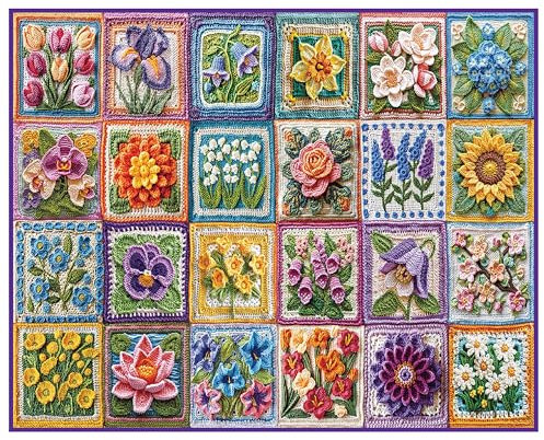 White Mountain Flower Crochet Puzzle 1000 Piece Spring Jigsaw Puzzles for Adult Grandparents