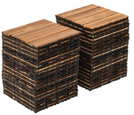 Lot de 36 dalles de terrasse en bois dur emboîtables pour balcon, rembourrage épais, 30 x 30 cm, sol en bois épissé encastré, pour balcon, carrelage en bois à clipser