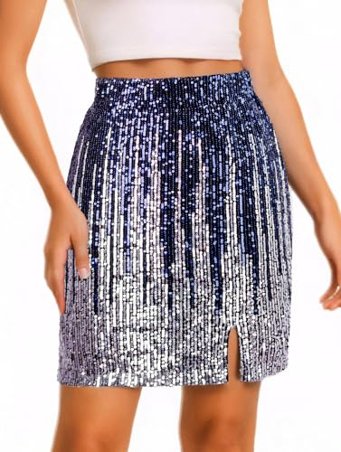 Paillettenrock, glitzernd, hohe Taille, dehnbar, figurbetont, Minirock, Party, Ausgehen, Clubwear für Damen