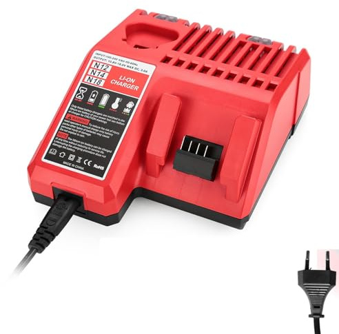 GOMETY Chargeur rapide 3 A M12 & M18 compatible avec Milwaukee M12 & M18 12 V-18 V Li-ion 3 Ah 4 Ah 5 Ah 6 Ah avec affichage LED et protection multiple M12 & M18 Chargeur pour batterie Milwaukee M18