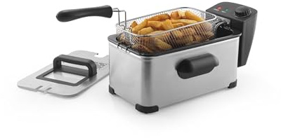 Progress Freidora 3 l, 2000 W | Cesta y tapa extraíbles antiadherentes, ventana de control, temperatura regulable 150-190 °C