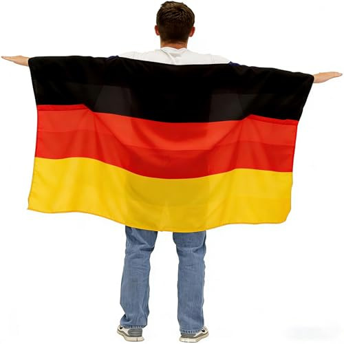 HOMAVEL Deutschland Flaggenumhang Schwarz-Rot-Gold Tragbare 5x3ft Fahne | Polyester Deutschland Umhang für Oktoberfest, Einheitstag, Straßenfest, Motto Party, Bundesliga, Public Viewing und Events