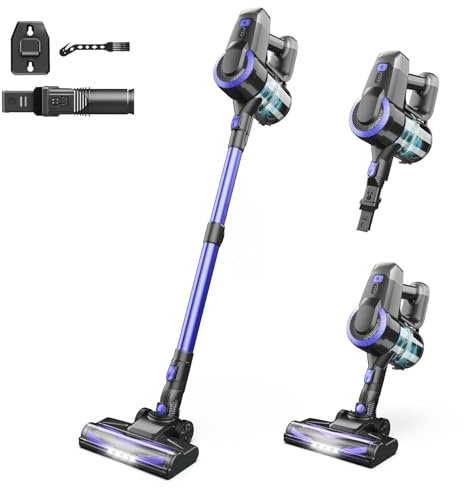 Aspirateur Balai sans Fil, 6 en 1 Aspirateur sans fil, Aspirateur Puissant Autonomie 55Min & 2 Vitesses, Brosse Anti-Enmêlement，Aspirateur Balai sans Sac pour Les Poils d'animaux,Tapis,Canapé,Voiture
