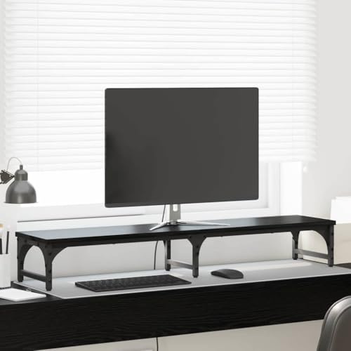 Mokuyary Support de moniteur noir aspect chêne - 105 x 23 x 15,5 cm - Support de parasol - Organisateur de bureau - Rehausseur d'écran - Pour PC, ordinateur portable, imprimante, ordinateur