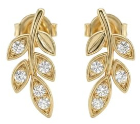 Suzan Gold® 375 Echtgold Ohrstecker Damen mit filigranem Blattmotiv und funkelnden Zirkonia elegant wasserfest hypoallergen Geschenkidee – Floréva Spark – edler Goldschmuck