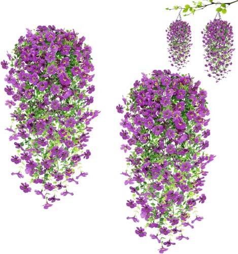 4 Stück Stiefmütterchen Künstliche Hängepflanzen 76cm,Violette Seidenblumen | Veilchen Kunstblumen wie echt, Künstliche Blumen Hängend Deko, für Außen & Innen, Zuhause, Garten, Balkon, Terrasse, Hochzeit