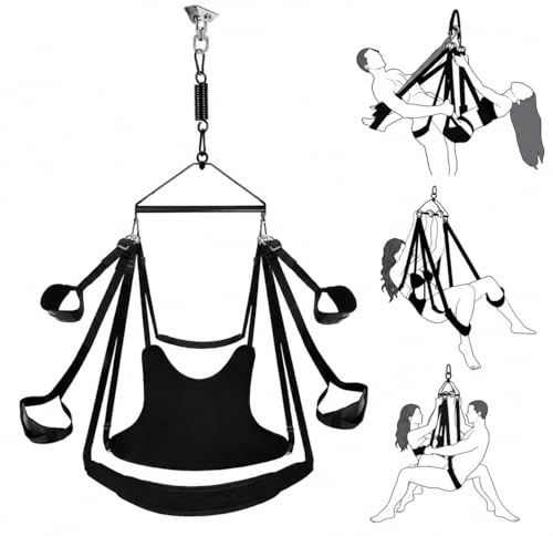 400kg Heavy Duty Sex Swing for Couples - 360° Swivel Extra Wide Padded Leather Love Swing with Neck Support, Seat Cushion & Full Ceiling Mount Kit - Adjustable Straps (Matte Black)