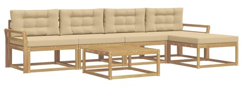 vidaXL Outdoor-Sofagarnitur 6 pcs Weiß und Beige 79 x 79 x 37 cm, Patio-Lounge-Set, modernes Outdoor-Sofa, wetterfestes Gartenmöbel, Akazienholz