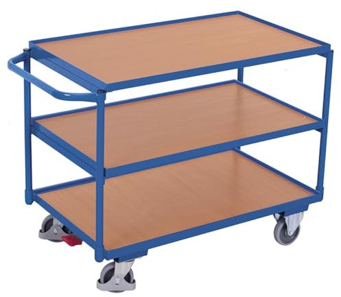 Tischwagen mit 3 Ladeflächen RAL5010 Enzianblau Bürowagen Aktenwagen Etagenwagen