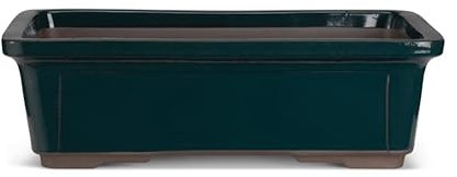 Certrè - Vase Bonsai rectangulaire en grès, modèle Torino, fabriqué en Italie, couleur vert foncé (émaillé) | 38,5 x 28 x 12 cm