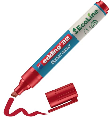 edding 32 EcoLine Flipchartmarker - rot - 1 Stift - Keilspitze 1-5 mm - Stift zum Schreiben und Markieren auf Flipcharts - Tinte schlägt nicht durch Papier - trocknet nicht aus - nachfüllbar