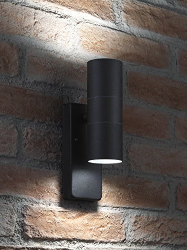 Auraglow Dusk to Dawn Up Down Wall Light Black, Cool White LED Sensor | Automatic security lamps, bulbs included, IP44 weatherproof, for house exterior, porch, garage and front door