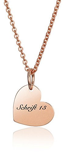 MATERIA Damen Halskette mit Anhänger mit Gravur Herz Rosegold 925 Silber 42+3cm / #KA-441, Schrifttyp:Schrifttyp 13