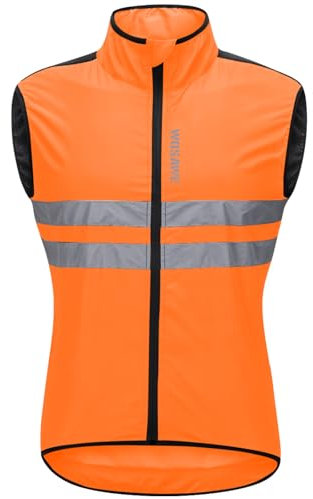 WOSAWE Homme Bicyclette Gilet Respirant Sans Manches Veste Réfléchissante Haute Visibilité Pour La Course et Le Cyclisme (Orange L)