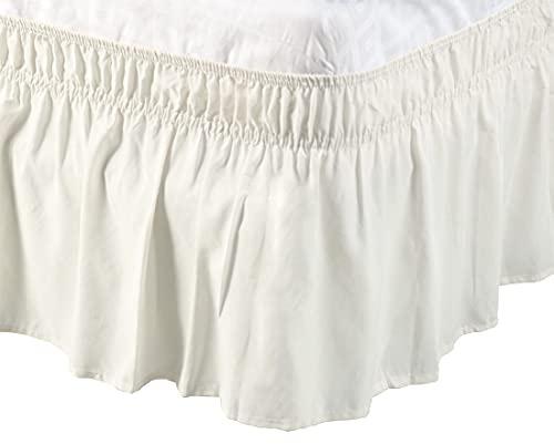 sourcing map Cache Sommier Jupe de Lit en Polyester Brossé Enroulé Autour de Trois Côtés en Tissu Volant Anti-poussière élastique 38cm de Chute Beige 100x190cm