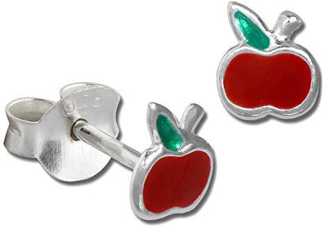 Teenie-Weenie Ohrstecker Kinder Silber rot grün Apfel Ohrringe D3SDO8131R Silber, Emaille Ohrschmuck für Kinder
