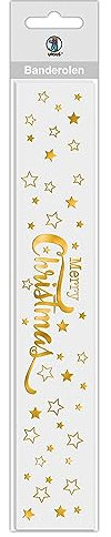 Ursus 57590012 - Banderolen, Merry Christmas, Weiß/Gold, 4 x 23 cm, 5 Stück, Transparentpapier mit Folie veredelt