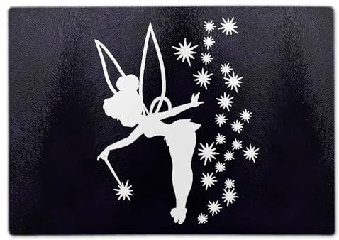 ShopQuality4U Premium Medium 20x28cm Glass Cutting Board Cheese Board Board Tinker Fairy Silhouette Design Design Kitchen Worktop Saver Protector…