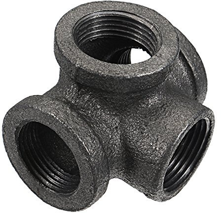 TuToy 1/2 '3/4' 1 'Conexión De Tubería De 4 Vías Hierro Maleable Tee De Salida Lateral Negra Conector De Tubo Hembra - 1 Pulgada
