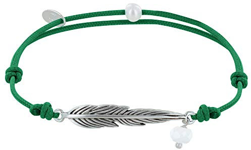 LES POULETTES BIJOUX - Bracelet Lien Plume Laiton Argenté et Perle Facettée - Vert
