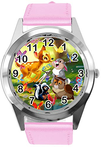 TAPORT Rosa Leder Runde Uhr für Waldtiere Fans, rose, Armband