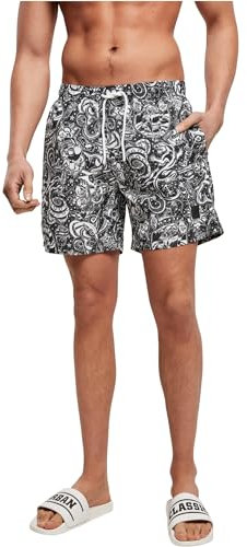 URBAN CLASSICS Bañador Hombre Bermudas Cortos, Shorts de Baño para Natación, Secado Rápido para Vacaciones, Color: tattoo aop, Talla: L