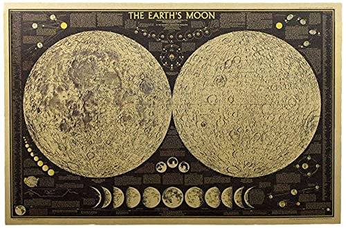 Abbcoert Großes Vintage-Retro-Poster mit dem Titel The Earth's Moon, große Weltkarte zum Aufkleben an die Wand für Amateur-Astronomen, Dekoration für Bar, Café, Zuhause, Schlafzimmer, Wohnzimmer