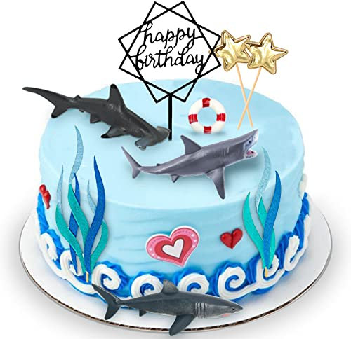 Morofme Shark Cake Toppers 9pcs, Shark Birthday Cake Cupcake Topper Mini Toy Figurines, Shark Cake Decoration for Under the Sea Ocean Shark UnderwaterTheme Birthday Baby Shower Party Supplies