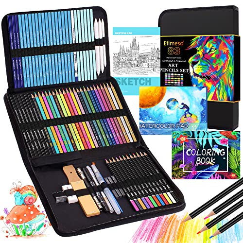 Efimeso 83 Colouring Pencil Set, Drawing & Sketching Pencils with Charcoal & Graphite, Art Supplies for Adults