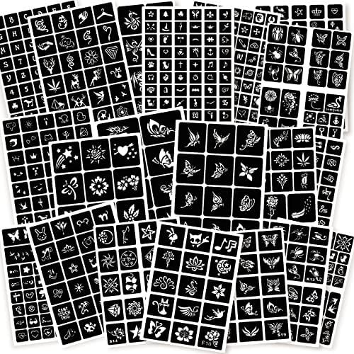 ChurlChurl Tattoo Schablone Kit, 20 Blatt Henna Schablonen Wiederverwendbare Temporäre Tattoo Schablonen für Frauen Mädchen Teens Face Paint Body Art Glitter Tattoo Schablonen