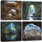 Sungeek 4 Teilig Leinwandbilder mit Holzrahme, Leinwanddruck Bilder 30 x 30 cm, Moderne Wandbilder Kunstdruck Wand Dekoration für Wohnzimmer Schlafzimmer Home Büro Esszimmer (Höhle)