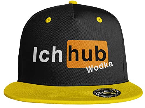 Ich hub Wodka Snapback Cap lustige Snapback mit Trinkspruch Ich hab Wodka hacke dicht voll Saufi besoffen Malle Saufen Bier Alk Alkohol Party (8 Farbvarianten), Farbe: Schwarz/Gelb