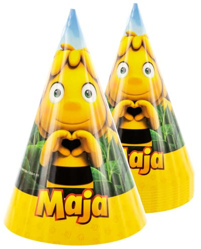 Party Factory `Biene Maja´ 10 Partyhütchen, ca. 10x16cm, bunt, Partyhüte aus Pappe für Kindergeburtstag oder Mottoparty