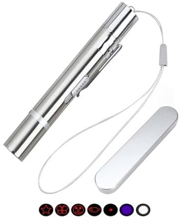 JIEYUCHU LED Interaktives Katzenspielzeug, Wiederaufladbar über USB 7 in 1und 5 Muster LED Interaktives Spielzeug Mit Box, Multimode Spielzeug für Kätzchen Welpen, Silber