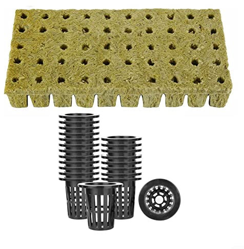 50 Sets Würfel mit Netztöpfen für Hydroponik Aquaponik Growing Vertical Garden for Indoor Growing System Steinwollwürfel mit Pflanzkorb