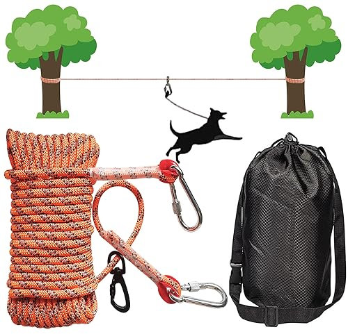 TUAHOO 15m Tie Out Leinen Hofleine für Hunde, Tie Out Cables Trolley Läufer Kabel für mittlere bis große Hunde bis 136 kg, Hundeleine für den Hof und Camping (Orange)