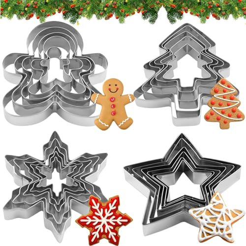 Zkaoai 20 stampini natalizi per biscotti – albero di Natale, pan di zenzero, fiocco di neve, stella, tagliabiscotti Natale, biscotti di Natale