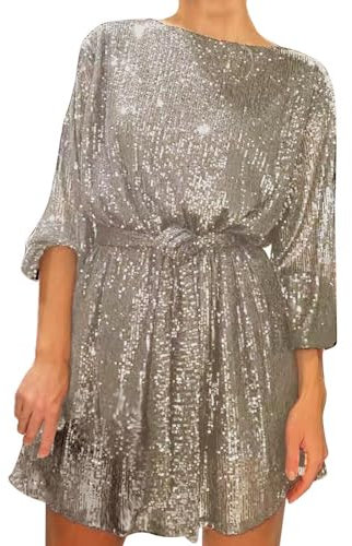 Pailettenkleider für Damen Partykleid Hochzeit Glitzer Cocktailkleid Elegant Sexy Hochzeitskleid Festlich Party Pailletten Frauen Kleider Glitzerkleid Abendkleid Silvester Outfit (4-Khaki, XXL)