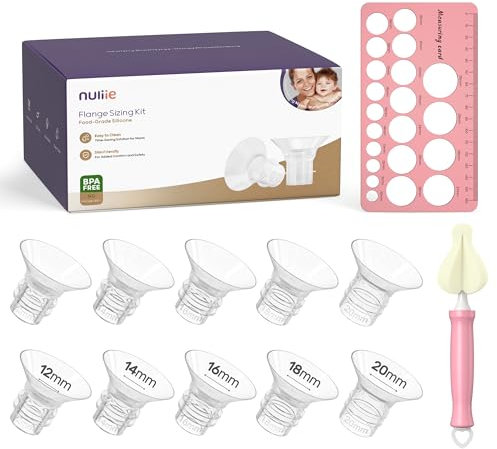 Nuliie 10PCS Flange Sizing Kit 12/14/16/18/20mm for 24mm Flange/Shield of Most Pumps, Silicone Flanges Insert for Momcozy/Spectra Electric Breast Pump, Pumping Essential Kit for Moms