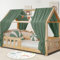 Hausbett Himmel Deko Set, Betthimmel Hausbett aus Musselin - 2 Betthimmel & 1 Wimpelkette, für Jungen Mädchen Deko für Kinderzimmer, Baldachin Kinderzimmer Deko I 135 x 320cm Dunkelgrün