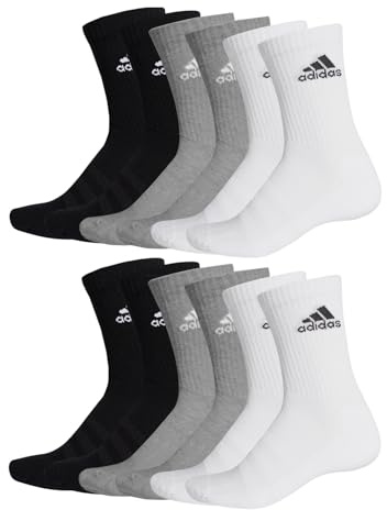 adidas Unisex Herren Damen Socken Sportsocken Cushioned Crewsocks 6 Paar, Farbe:Mehrfarbig, Größe:37-39, Artikel:- grey/black/white
