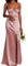 WSEYU Robes de demoiselle d'honneur à bretelles spaghetti pour mariage avec col en V en satin Robes de soirée formelles Rose poudré Taille 48